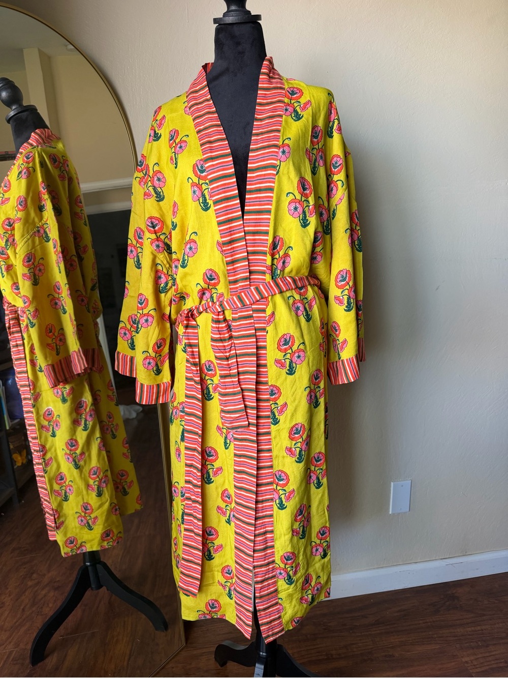 Robe bright colorful reversible cathy floral stripe world market one size rayon